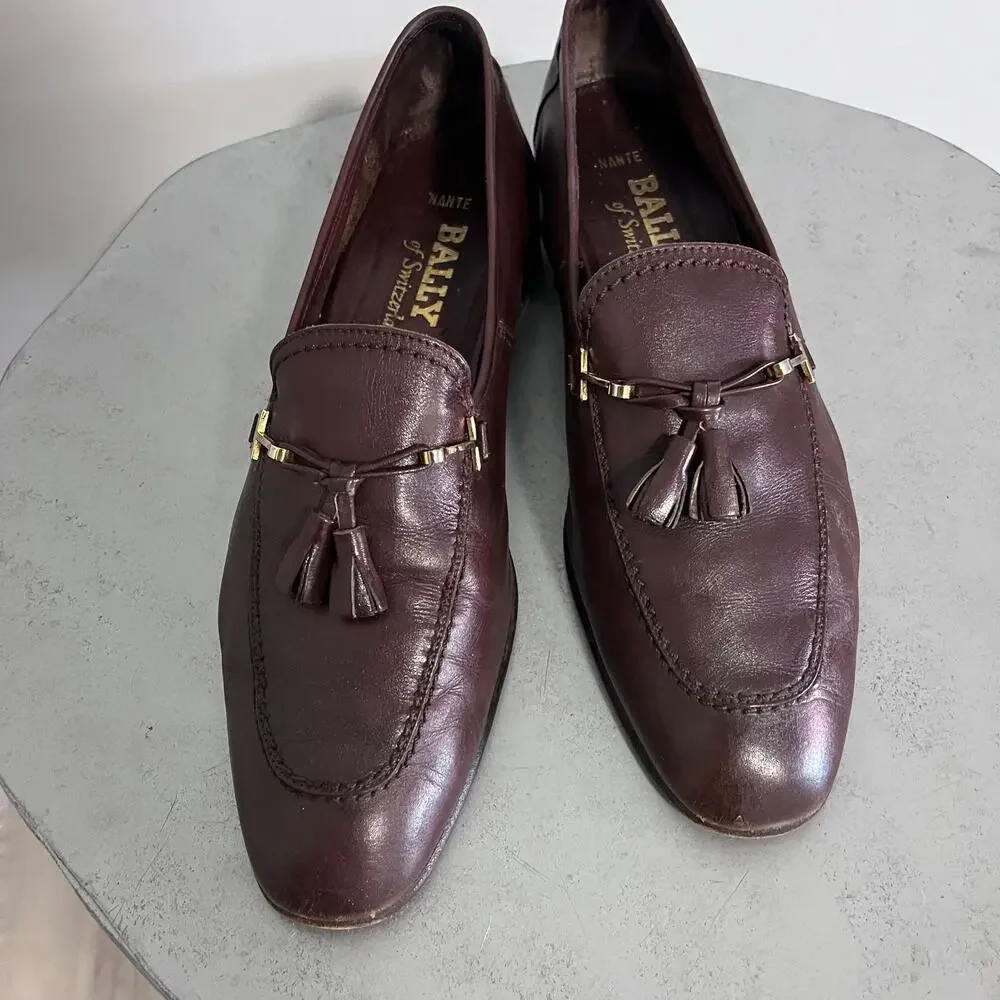 Vintage Bally Switzerland Nante Brown Leather Tassel Horsebit Loafers Men’s 9